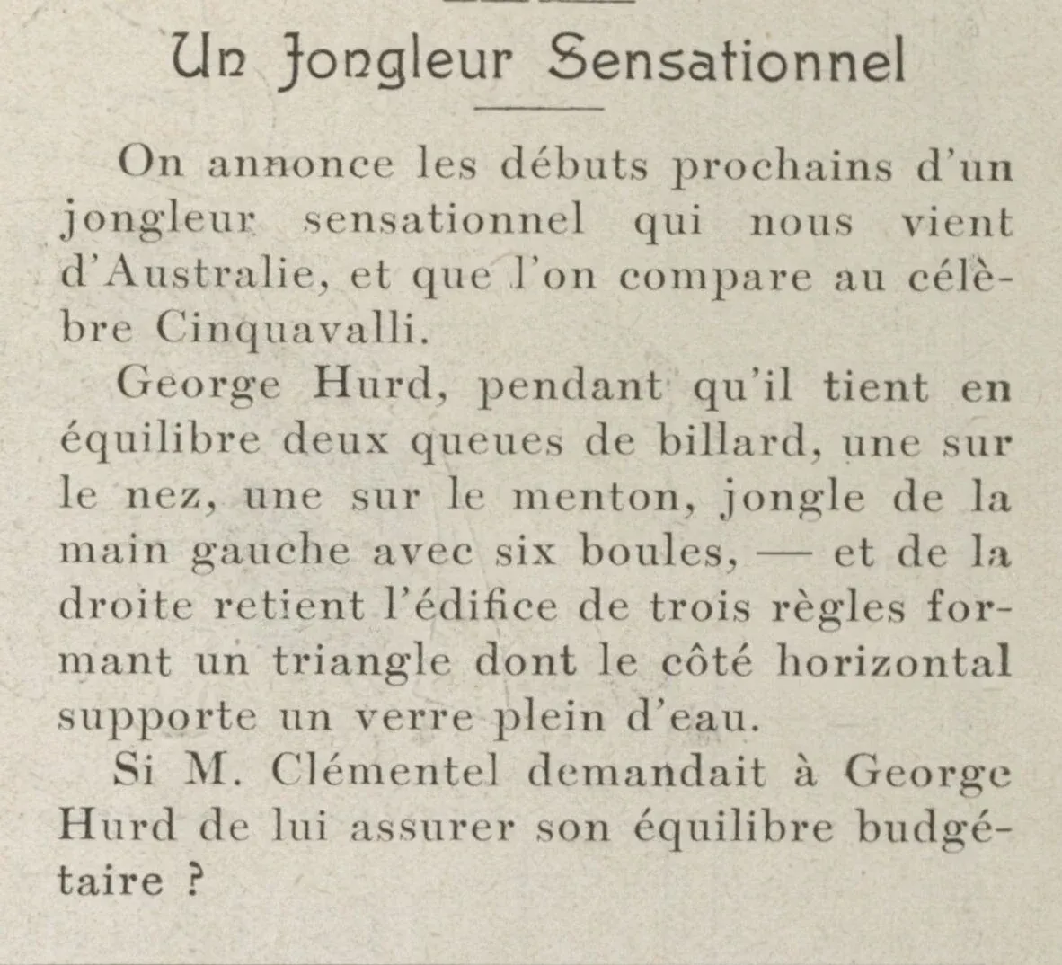 George Hurd, a sensational juggler