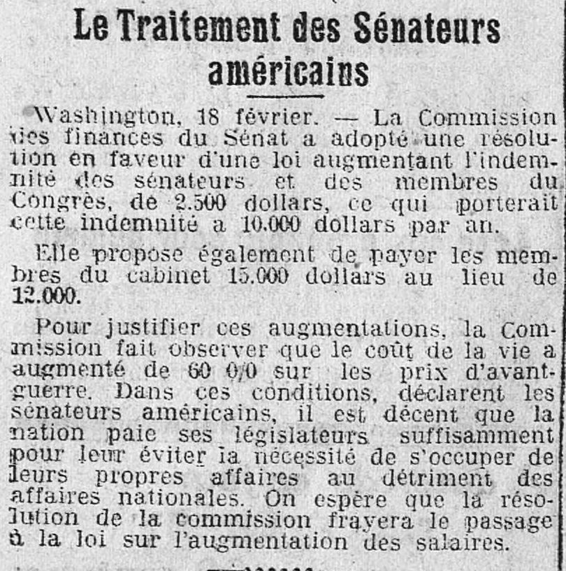 augmentation du traitement des sénateurs américains