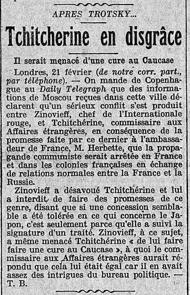 After Trotsky... Chicherin in disgrace