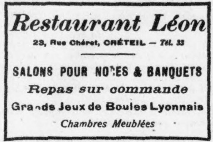 publicité pour le  restaurant Léon datant de l'année 1925