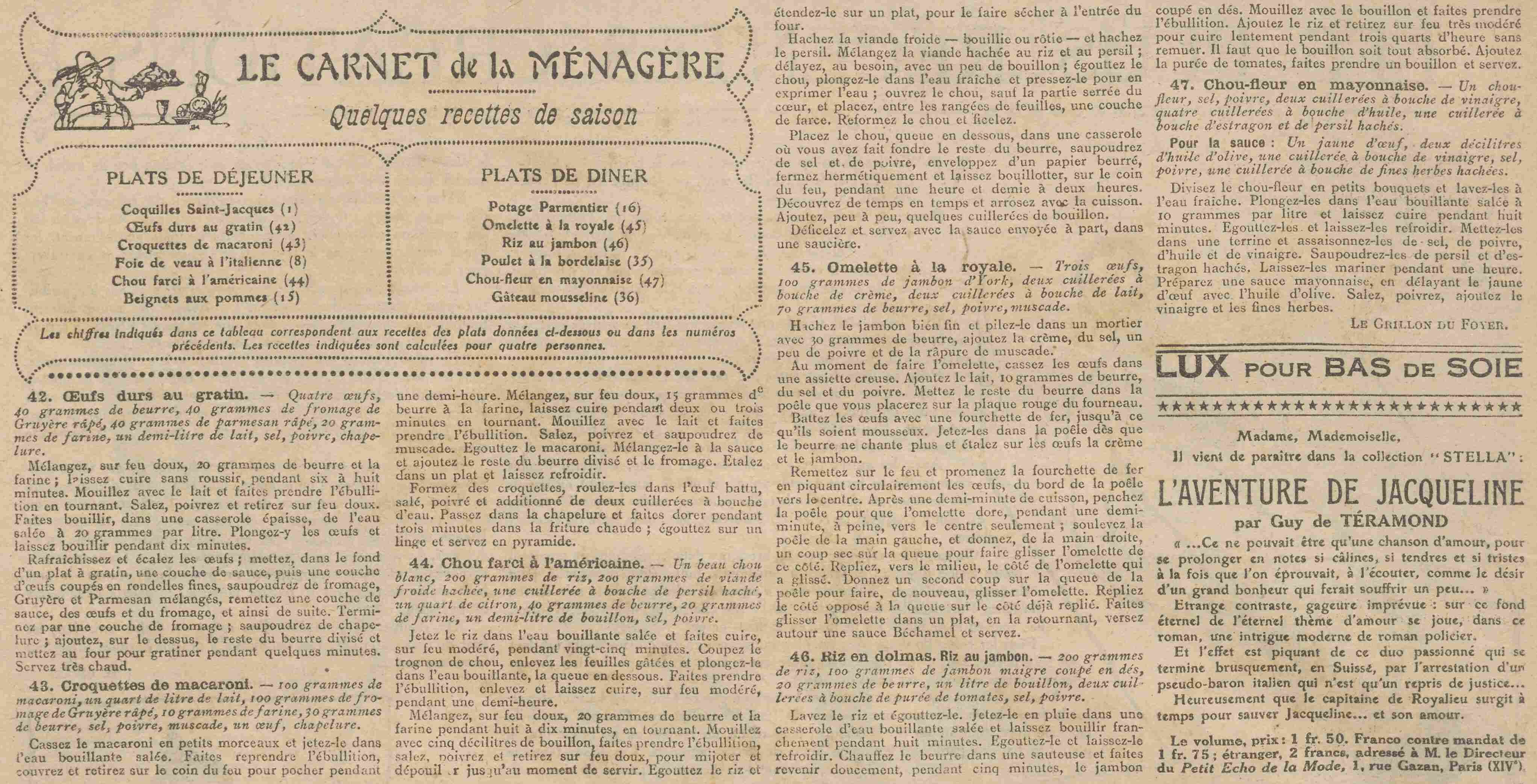 Le Petit écho de la mode 1925 02 22 art 06 menus et recettes 6