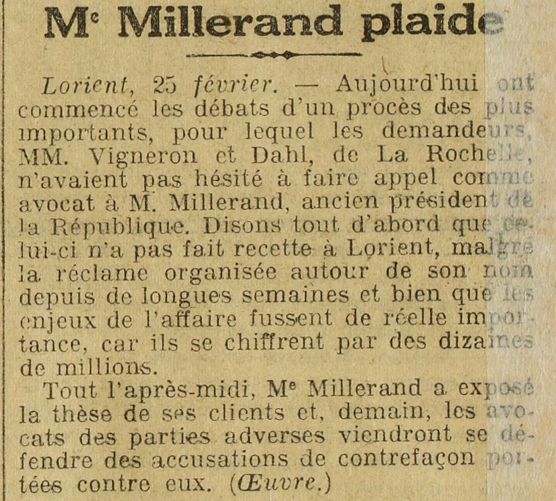 Un ancien président de la République plaide. Monsieur Millerand