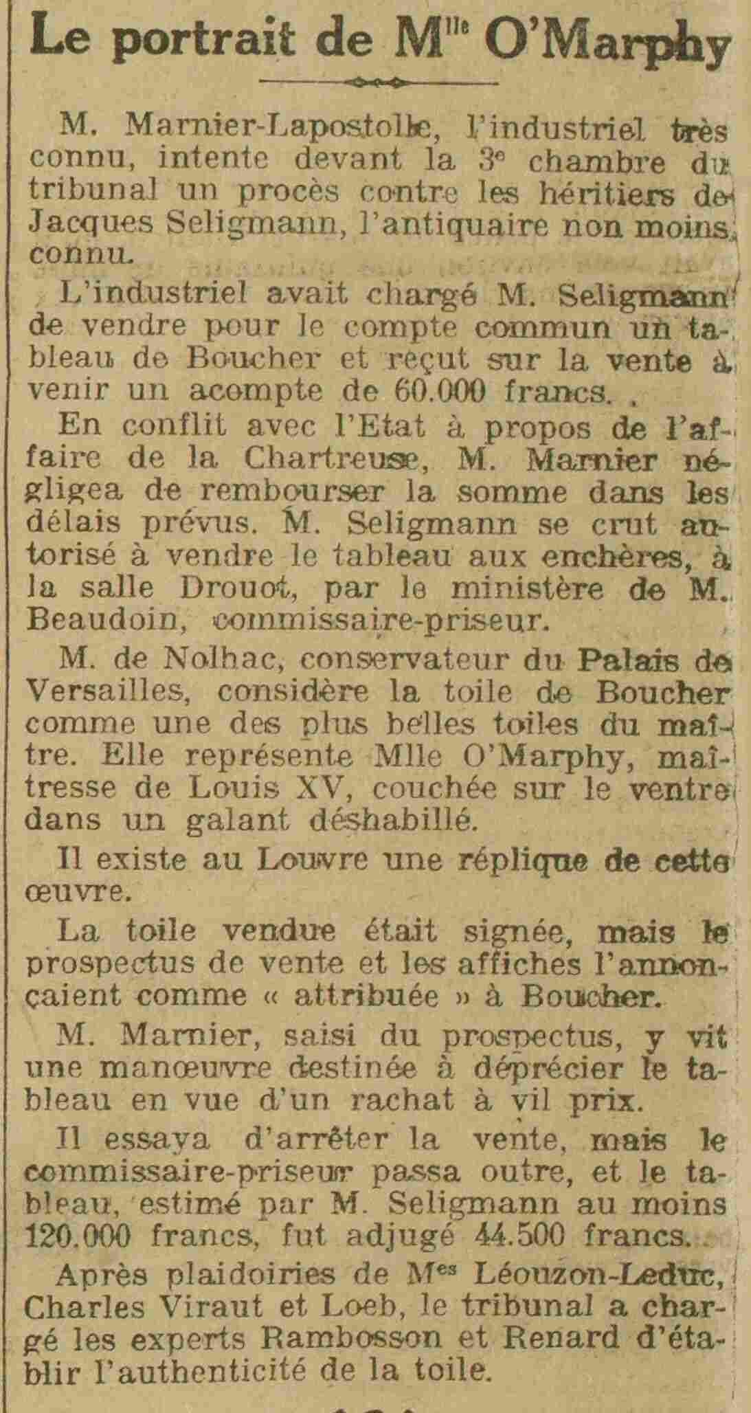 The portrait of Miss O'Marphy, a painting by François Boucher at the center of a legal case.