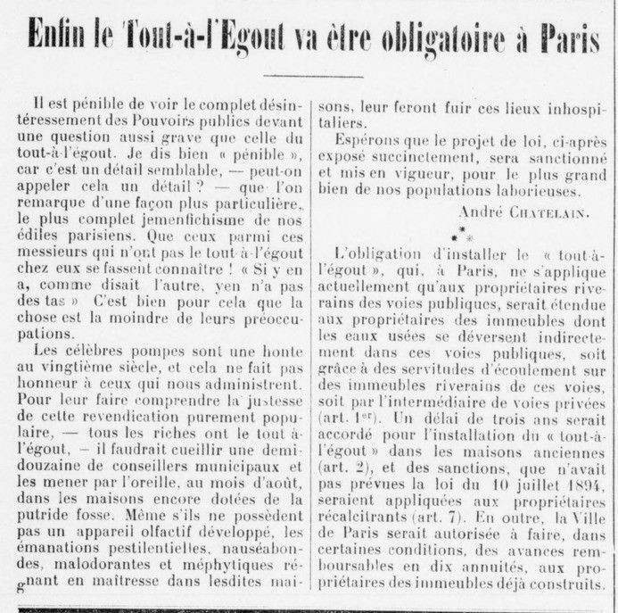 At Last, the Sewer System Will Be Mandatory in Paris