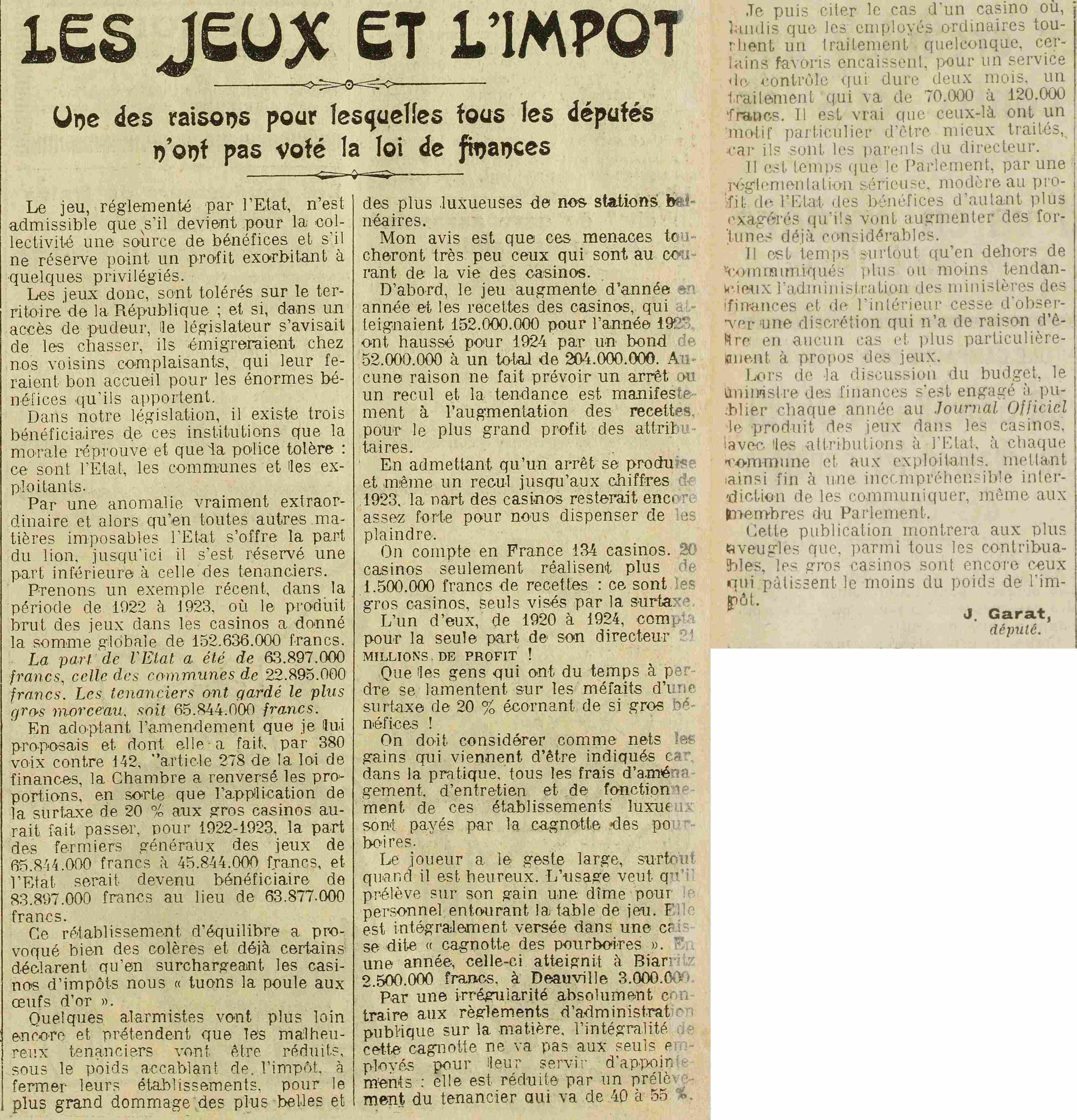 1925 les jeux et l'impôt 