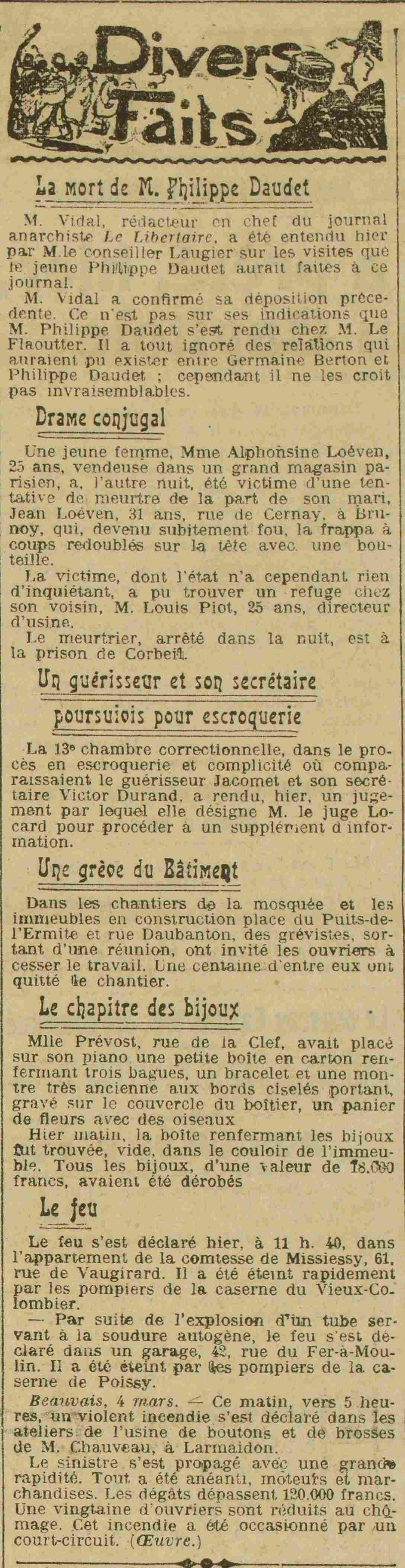 L Oeuvre 1925 les faits divers