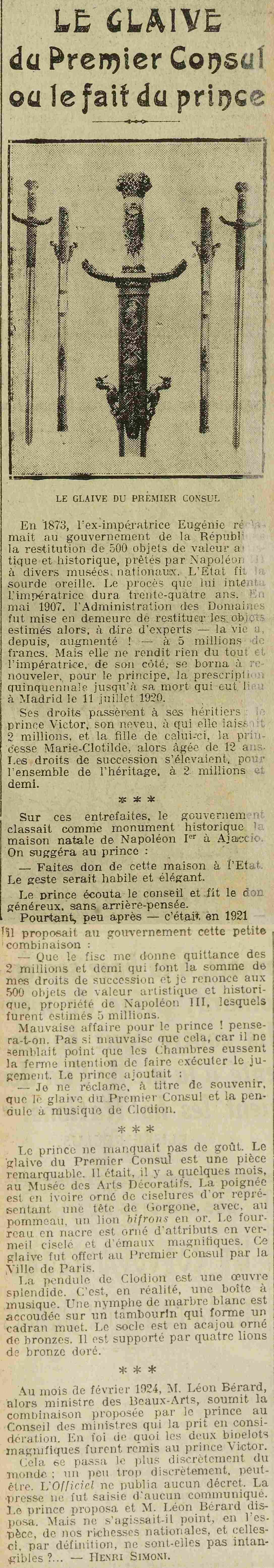 The sword of the First Consul Bonaparte