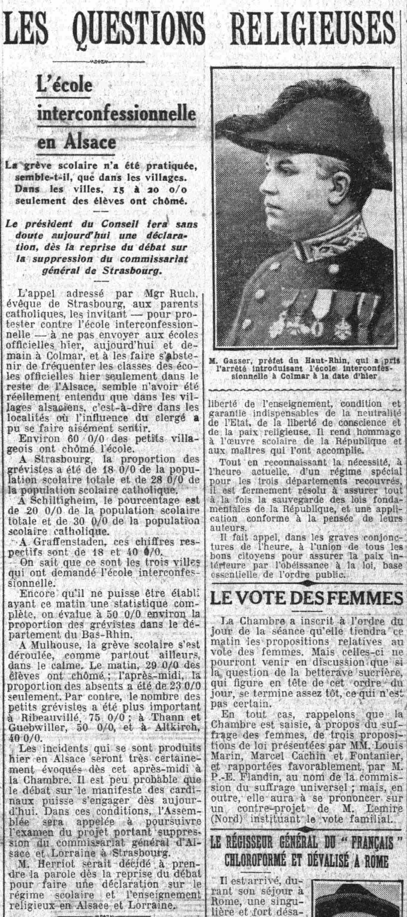 Le Petit Parisien 1925 03 17 In Alsace, the school strike and the interfaith schools
