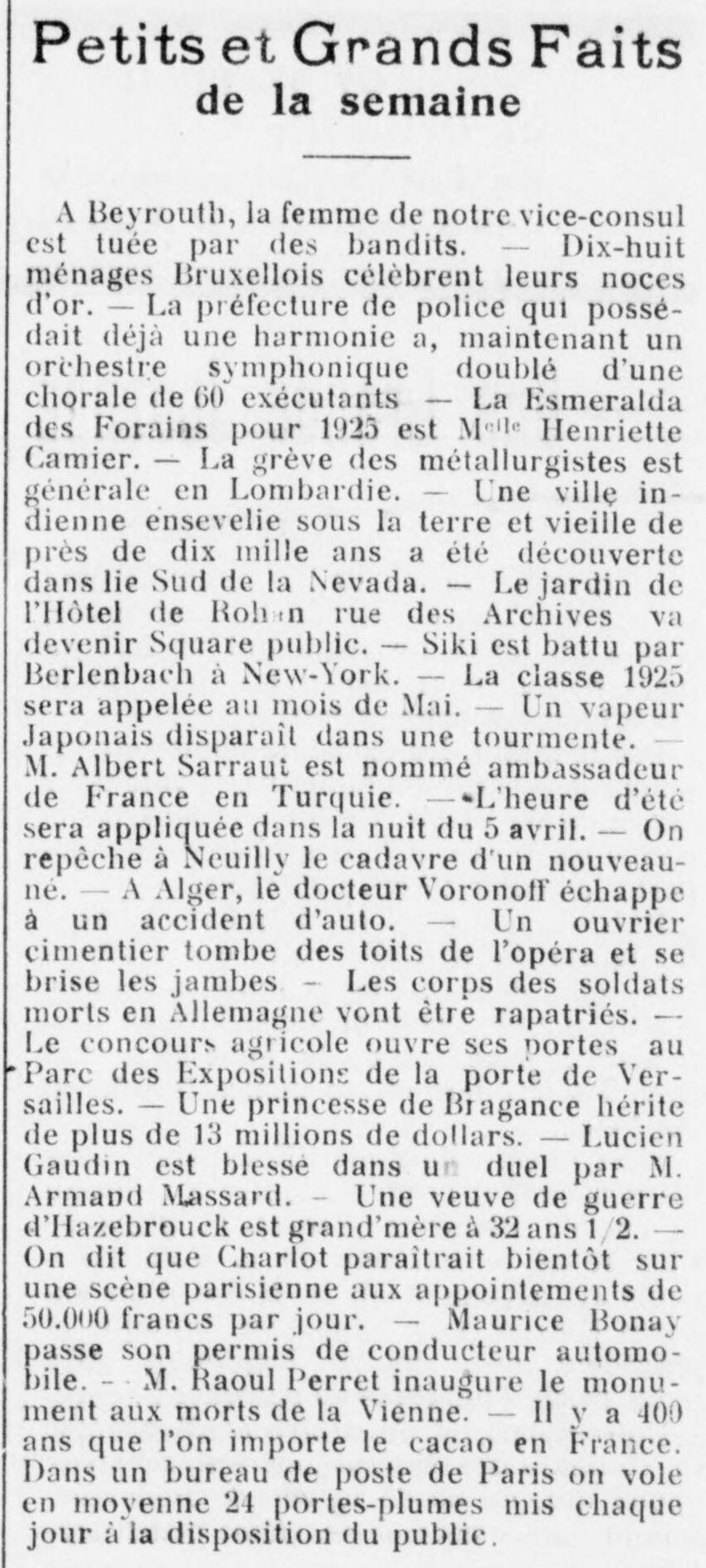 Le Funi 1925 03 22 Petits et grands faits de la semaine