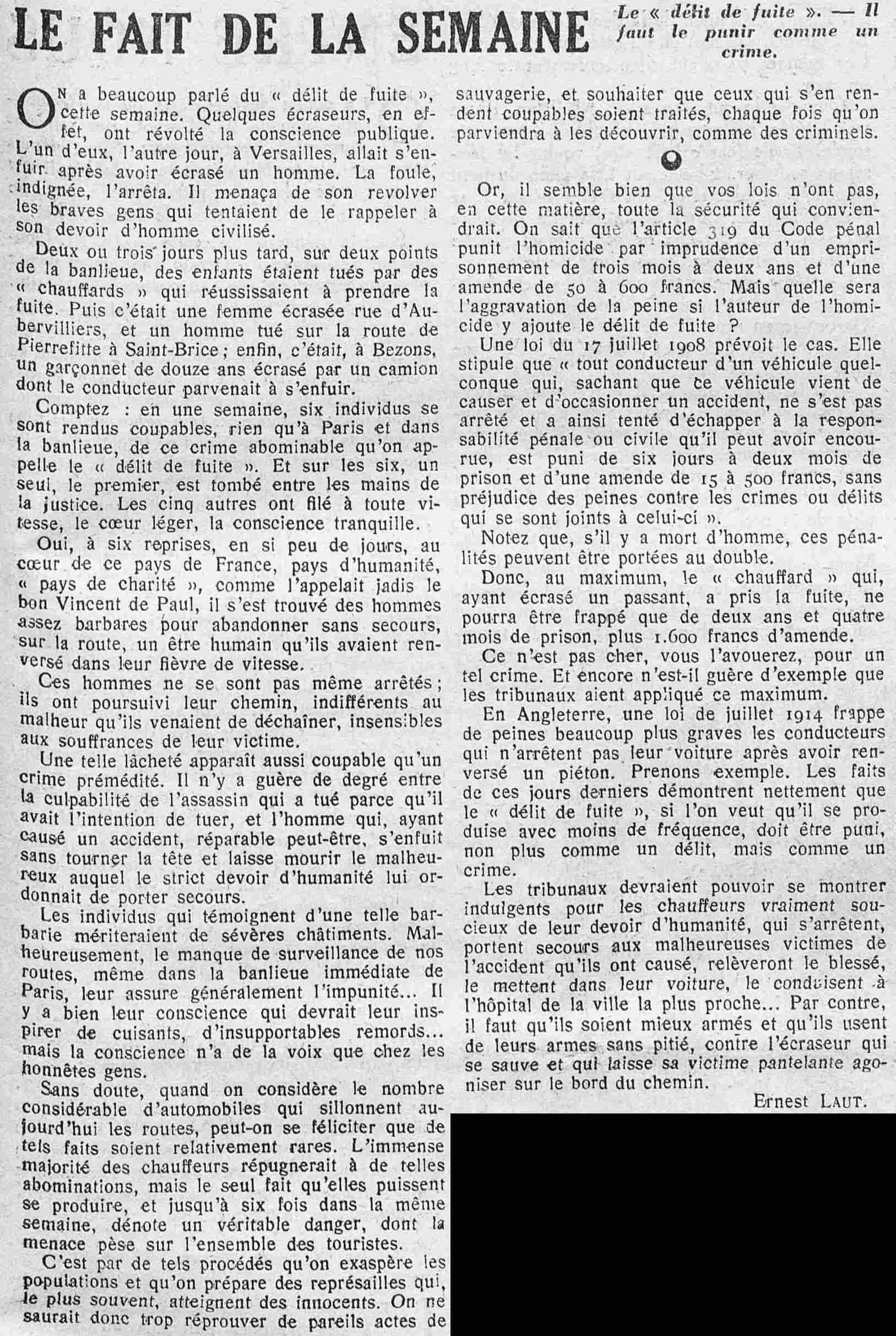 Le Petit journal illustré 1925 03 22  délit de fuite