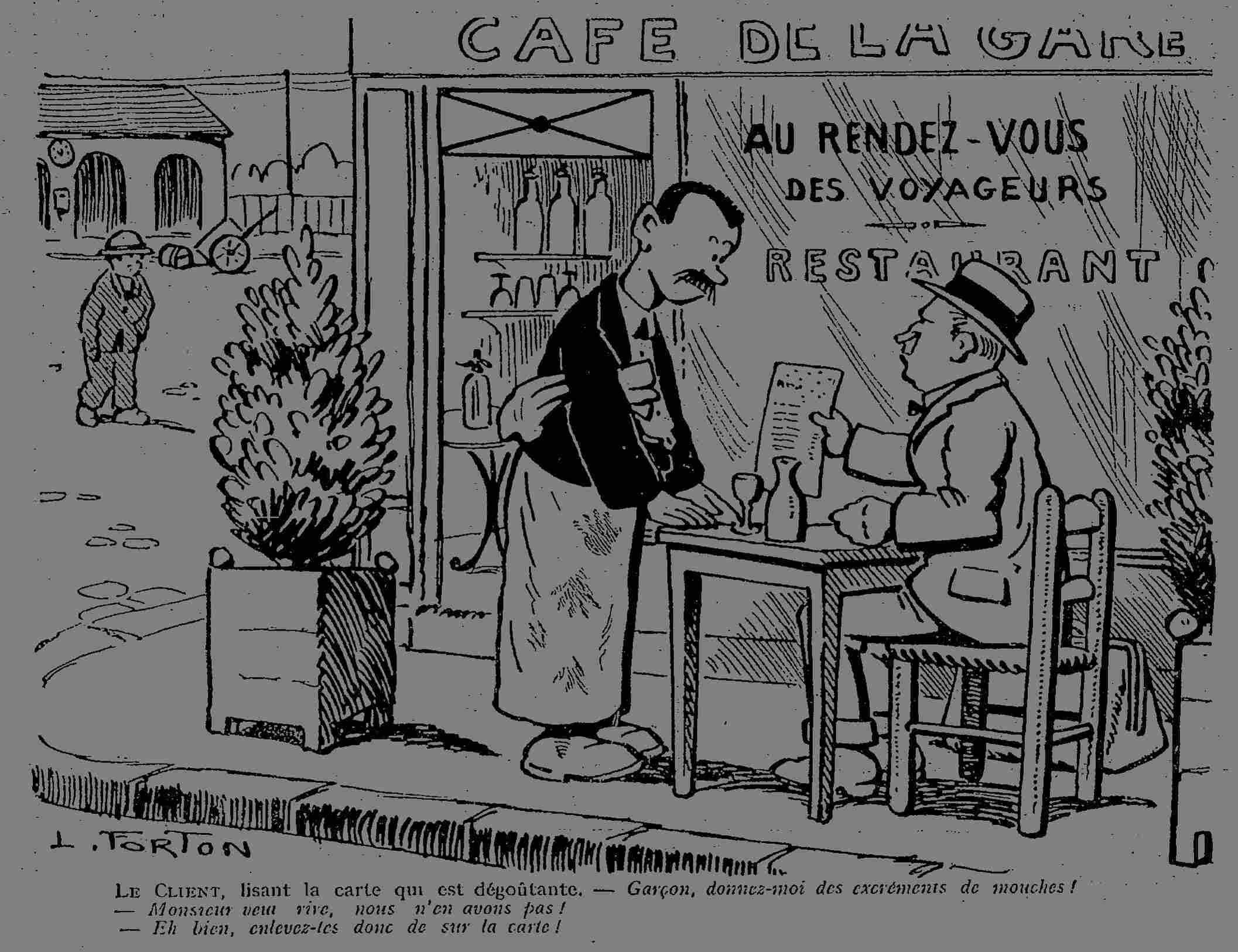 Le Pêle mêle 1925 03 22 A humorous drawing by Louis Forton, whose conclusion could sometimes be useful in a restaurant.