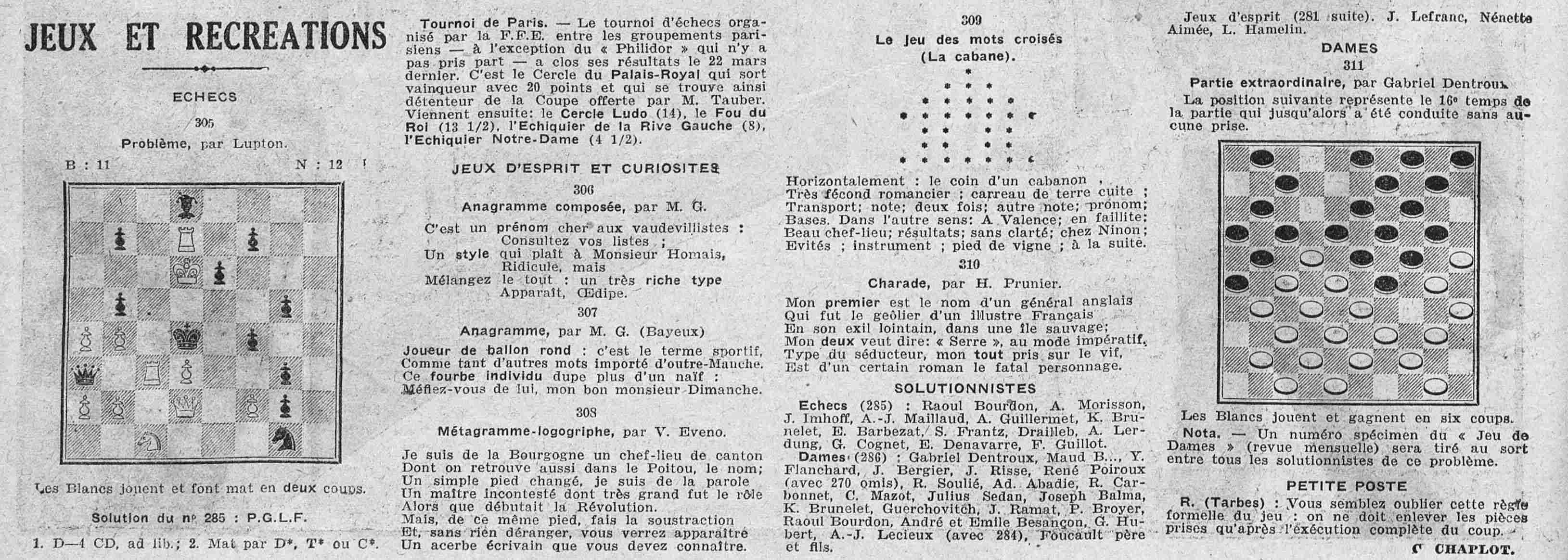 Le Petit journal illustré 1925 04 05 Les jeux et récréations hebdomadaires de La Bignole