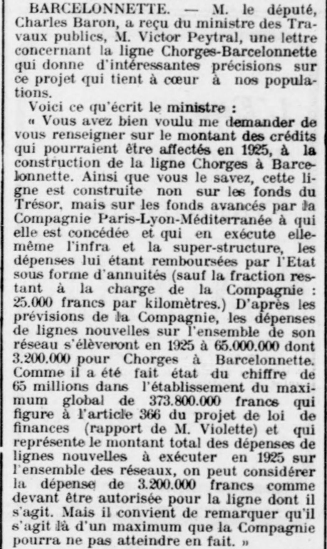 Le Provençal de Paris 1925 04 05 The Chorges-Barcelonnette railway line