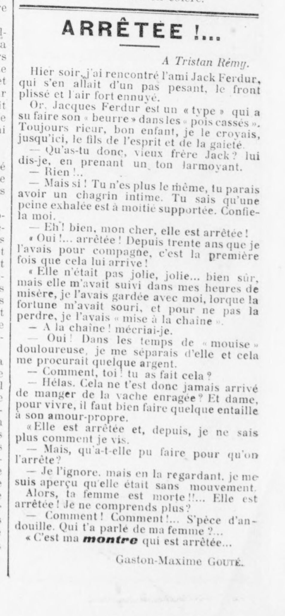 Le Funi 1925 04 12 The watch stopped by Gaston Maxime Gouté 1