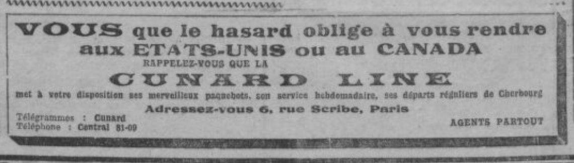 Comoedia 1925 04 19 publicité pour la Cunard Line