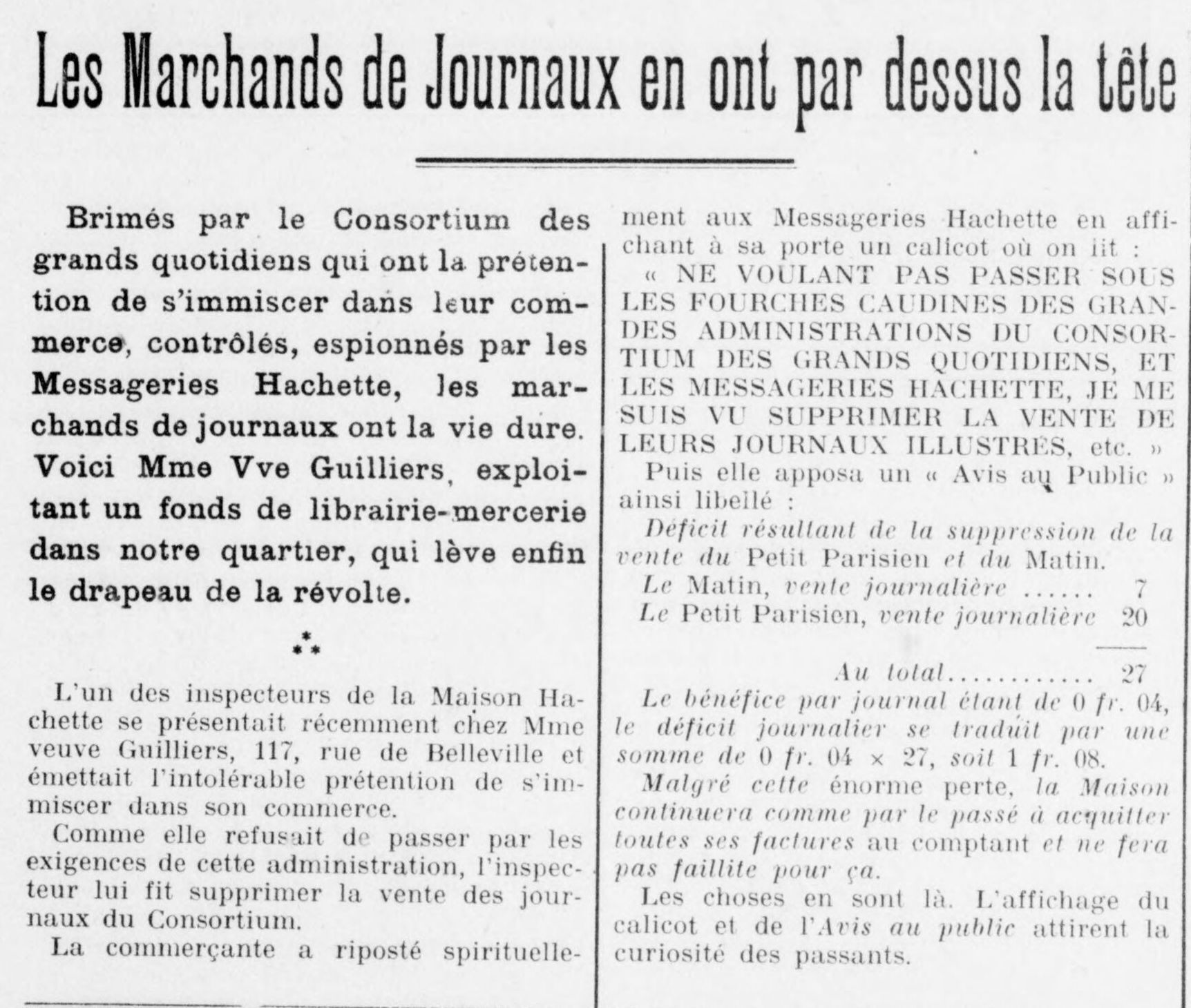 Le Funi 1925 04 19 Newsagents are fed up with the big press couriers