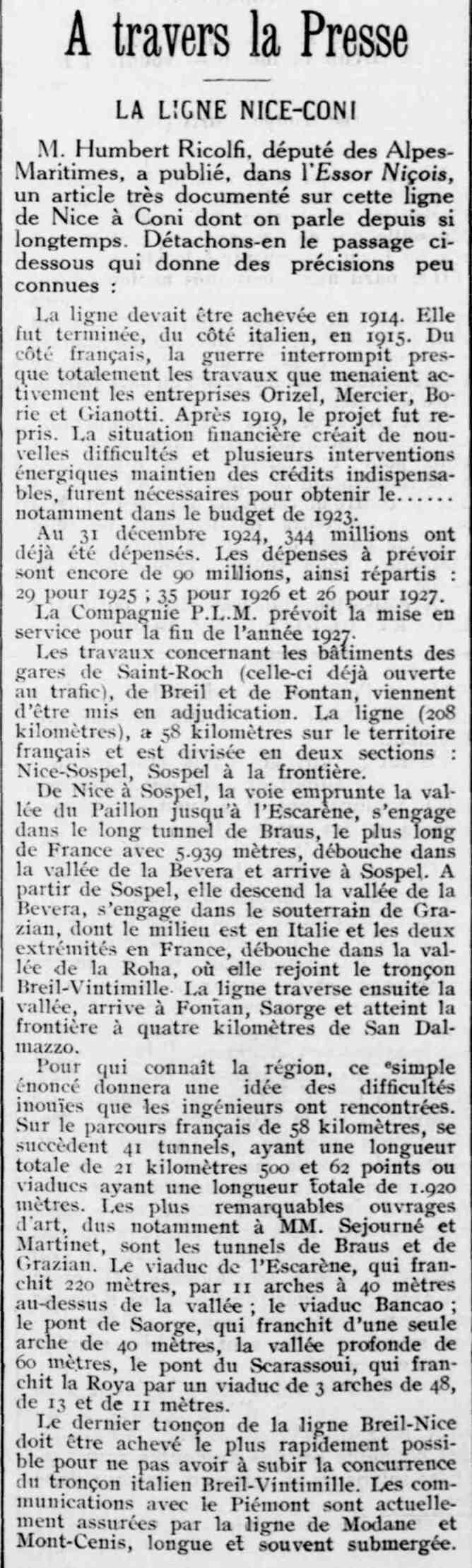 Provençal de Paris 1925 05 03 - The Nice-Cuneo line