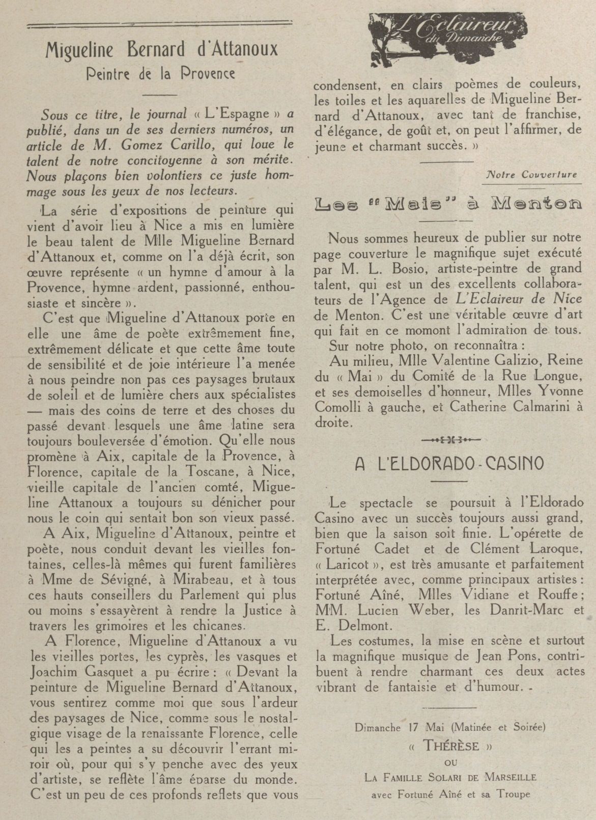 LÉclaireur du dimanche - Migueline Bernard dAtlanoux peintre Provençale