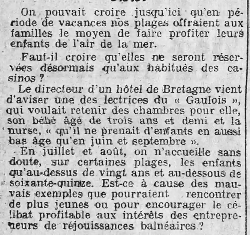 La Presse 1925 05 31 refusal of children at the hotel