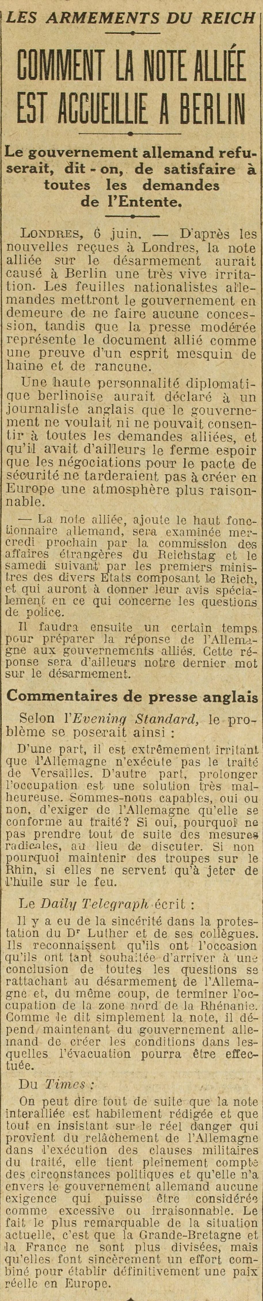 Excelsior 1925 06 08  armement de lAllemagne