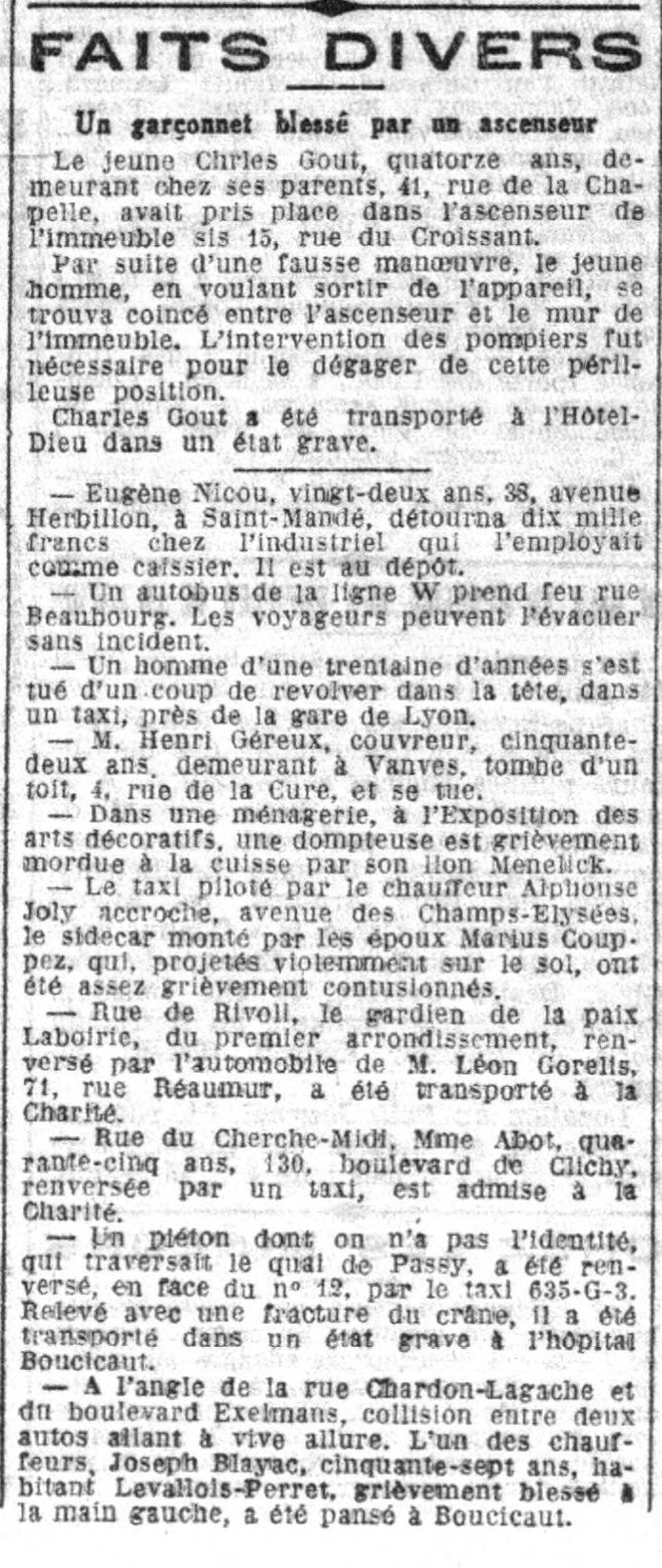 Le Petit Parisien 1925 06 08 News item