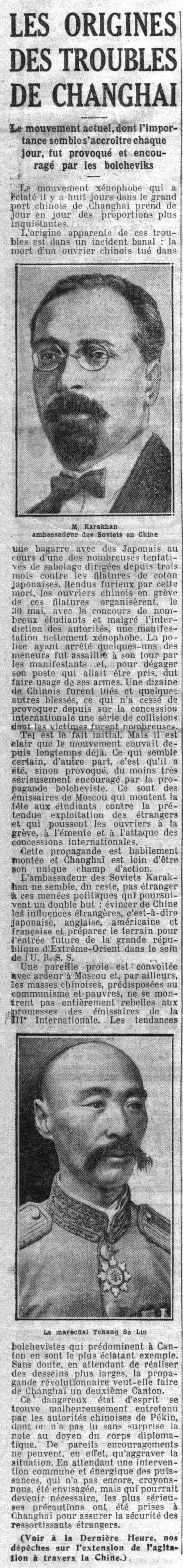 Le Petit Parisien 1925 06 08 The origins of the Shanghai troubles 1925