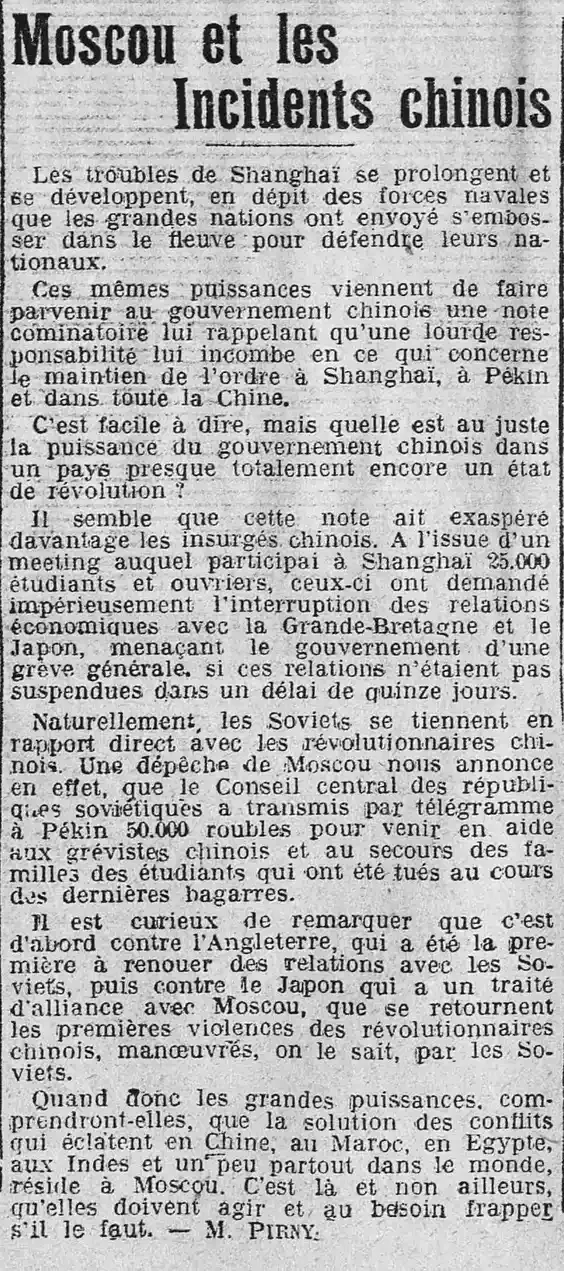 La Presse 1925 06 14  Moscou et la Chine