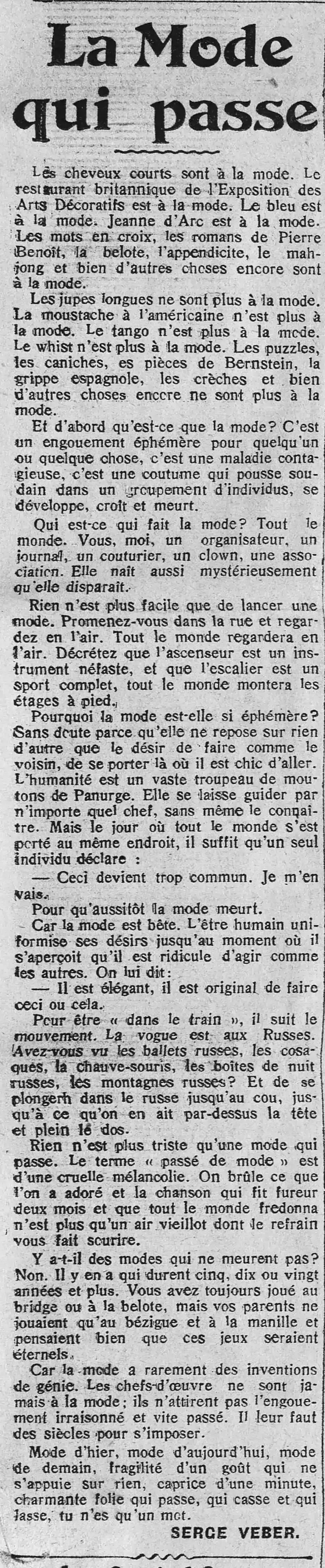 La Presse 1925 06 14 the fashion is stupid