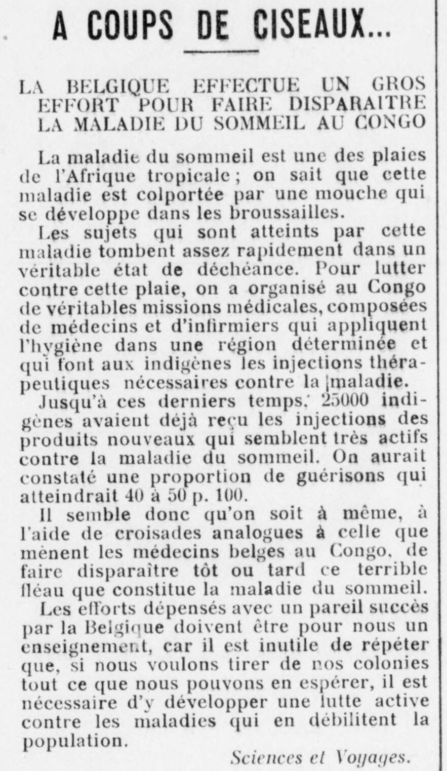 Le Funi 1925 06 14  maladie du sommeil au Congo