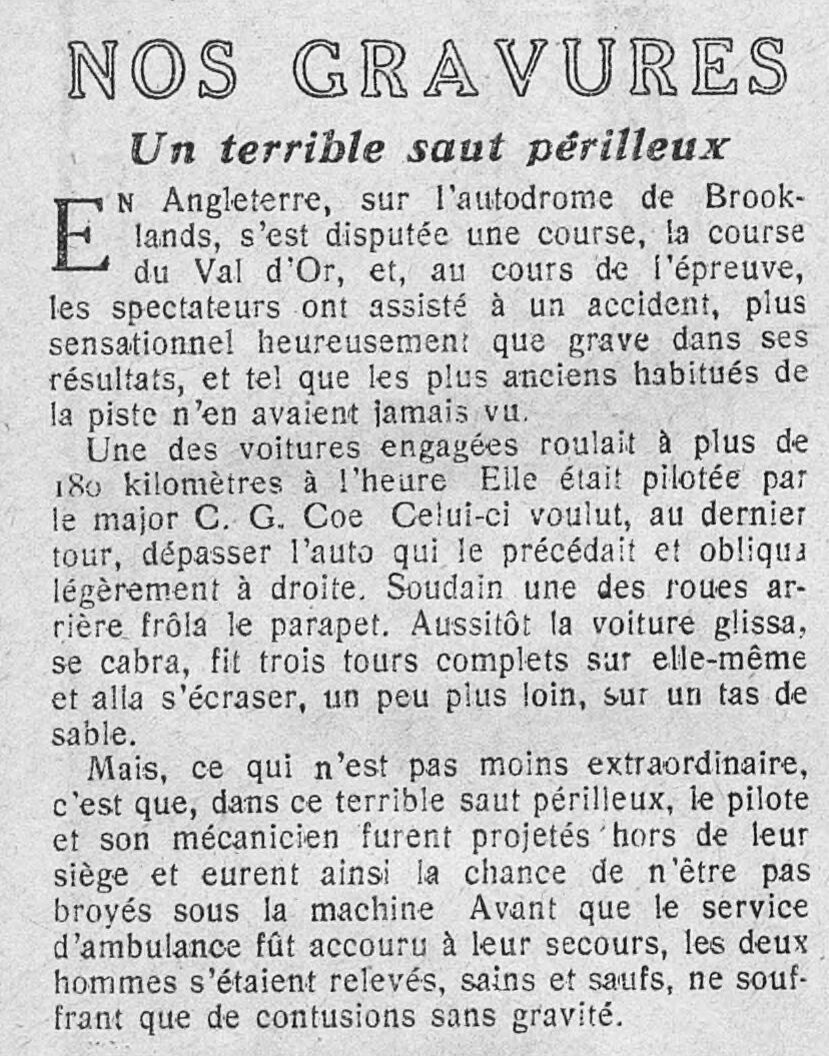 Le Petit journal illustré 1925 06 14 des précisions sur l'accident de Brookland 