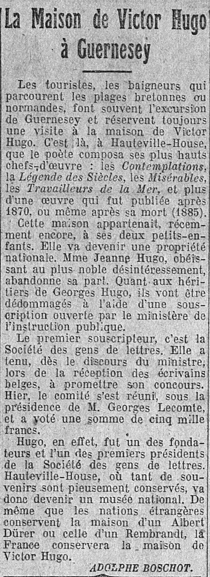 LÉcho de Paris 1925 06 14  Hauteville-House, la maison de Victor Hugo à Guernesey