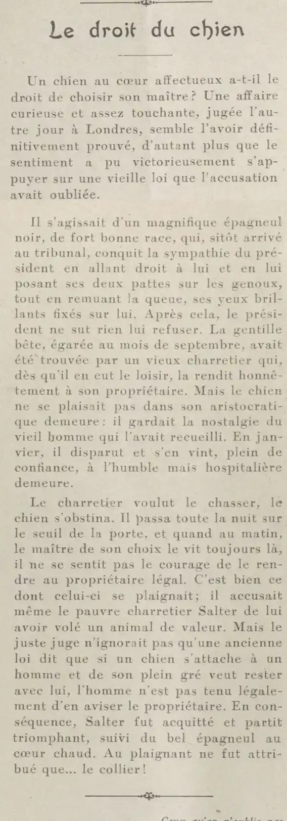 LÉclaireur du dimanche 1925 06 14Le droit du chien, une affaire au tribunal à Londres