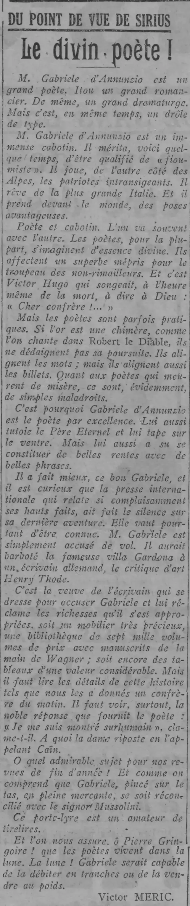 Paris soir 1925 06 14  Gabriele dAnnunzio et la Villa Gardona de Henry Thode
