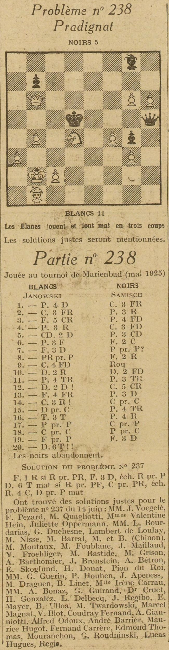 Excelsior 1925 06 21 The chess game between Friedrich Sämisch and David Janowski at the Marienbad tournament in May 1925
