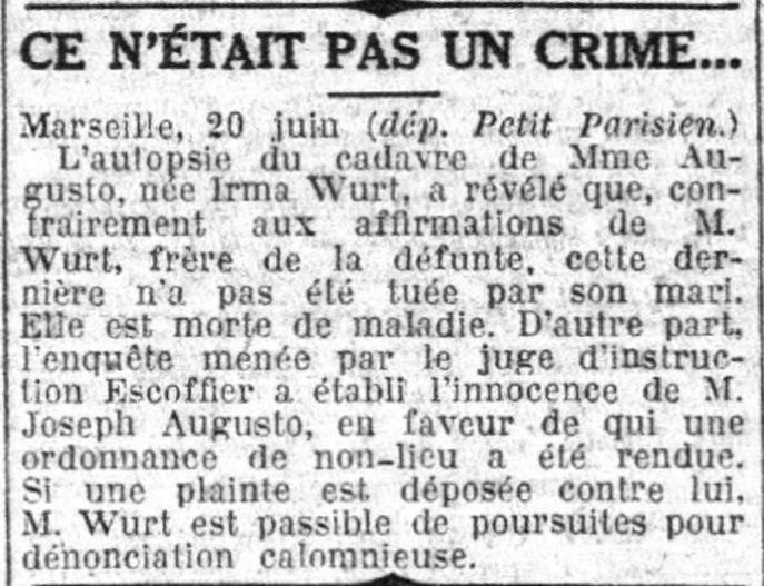 Le Petit Parisien 1925 06 21 art 03la mort de Mme Augusto née Wurth 3
