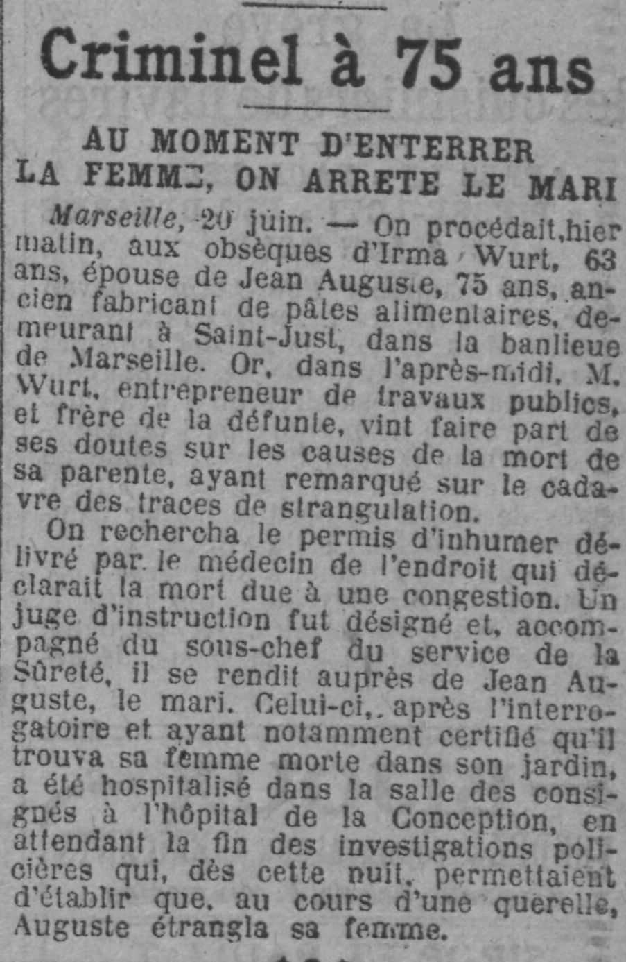 Paris soir 1925 06 21 au moment d'enterrer la femme on arrête le mari