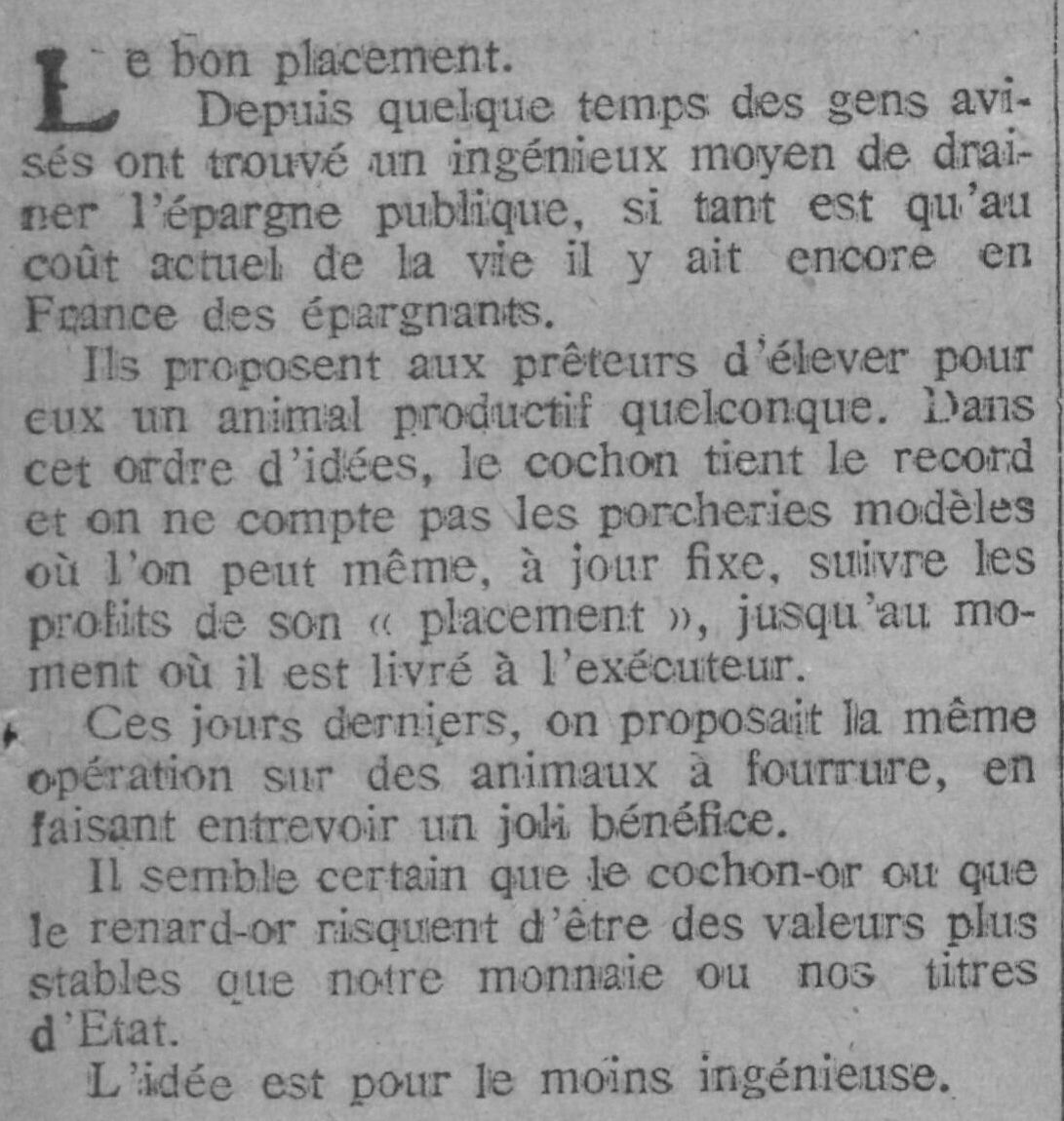 Comoedia 1925 06 28 investissements sur les animaux délevage