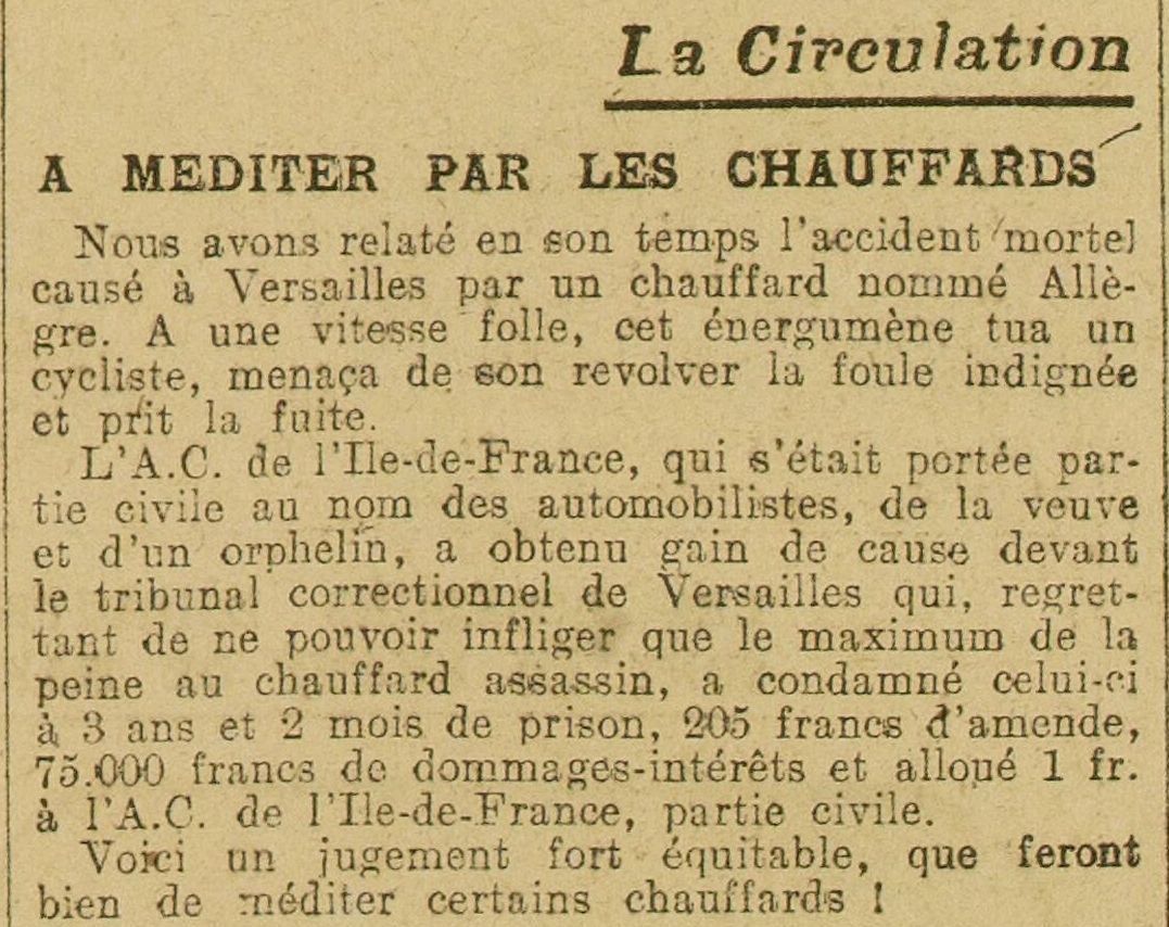 LAuto vélo 1925 06 28 le délit de fuite :A méditer par les chauffards