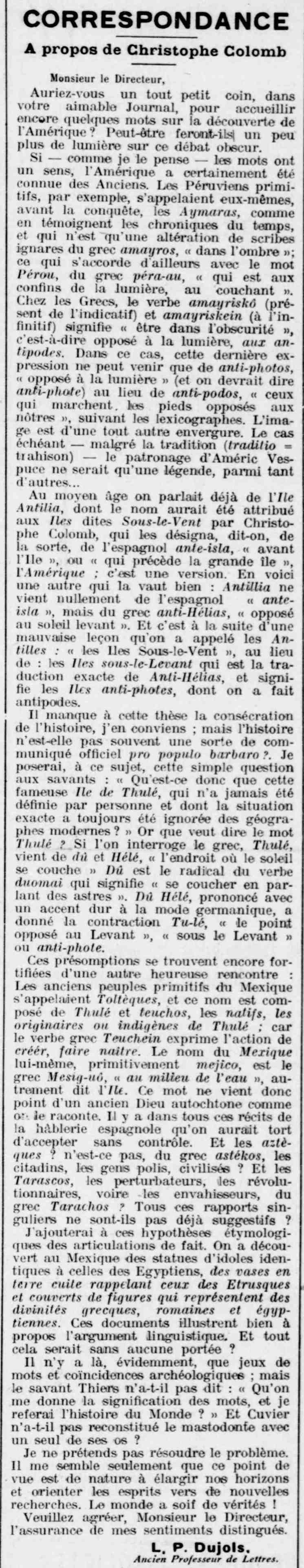 Le Provençal de Paris 1925 06 28  the discovery of America and the contribution of linguistics1