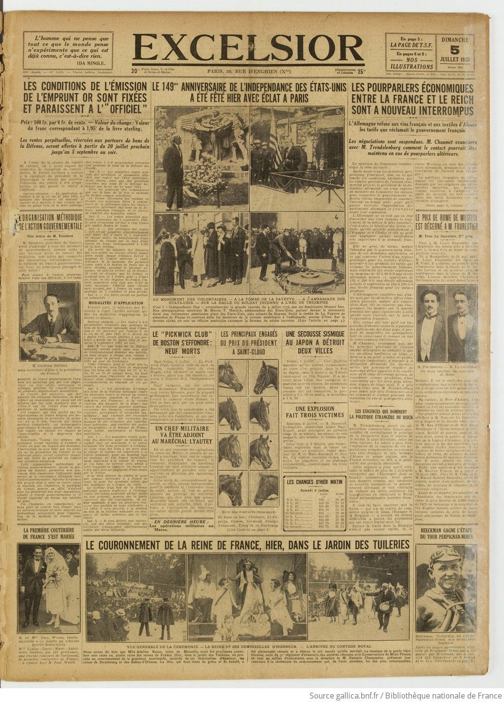 Excelsior 192 07 05 art 01 page une 