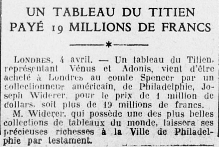 LOuest Éclair 1925 04 05 Un tableu du Titien vendu 19 millions de francs 1