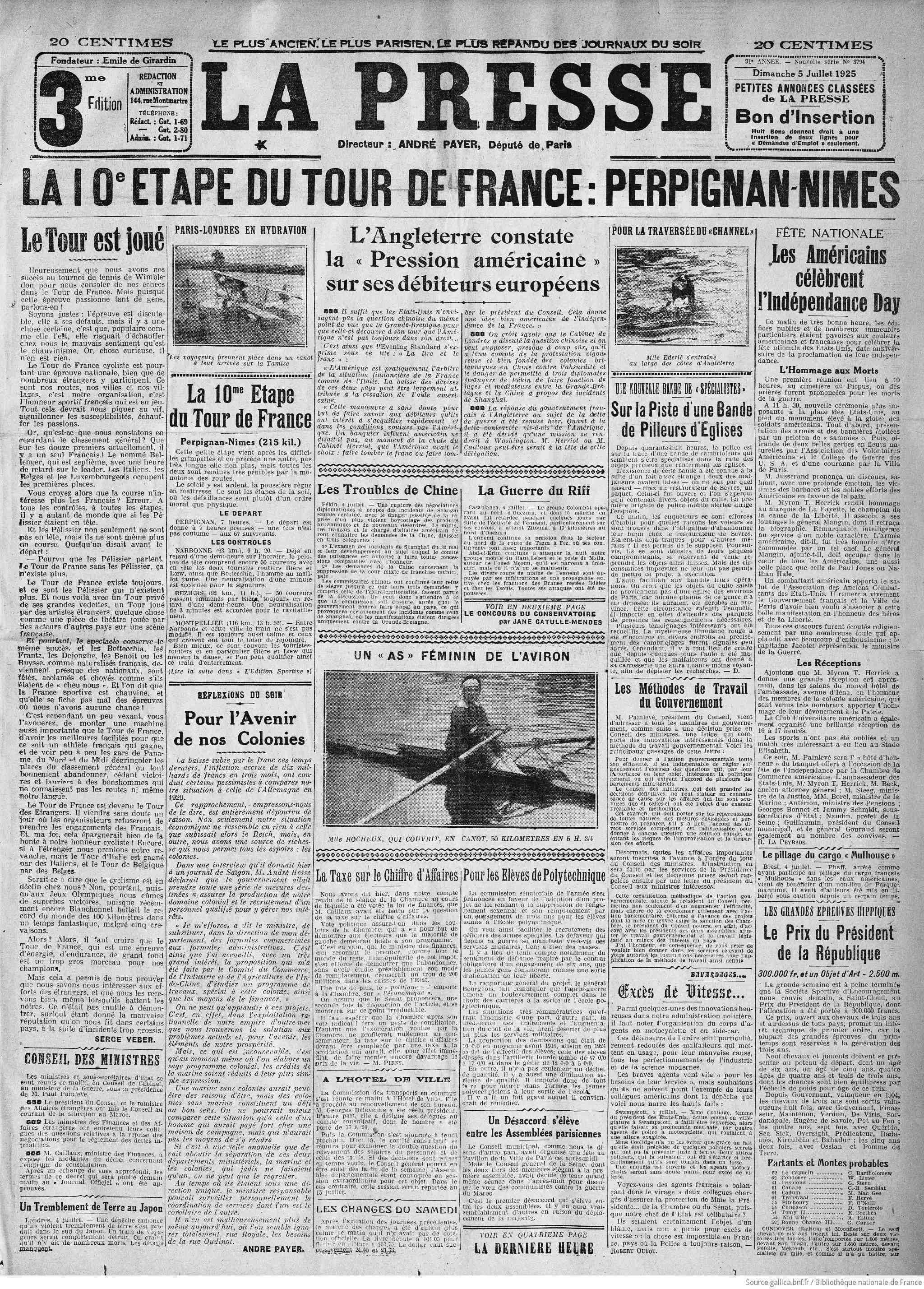 La Presse 1925 07 05 Page 01 1