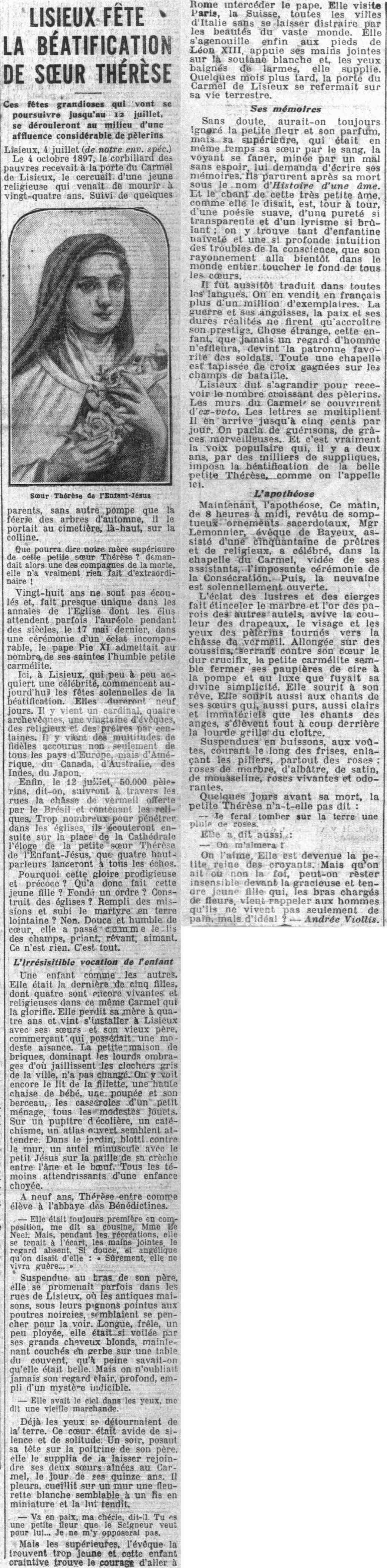 Le Petit Parisien 1925 07 05 Beatification of Sister Thérèse of Lisieux