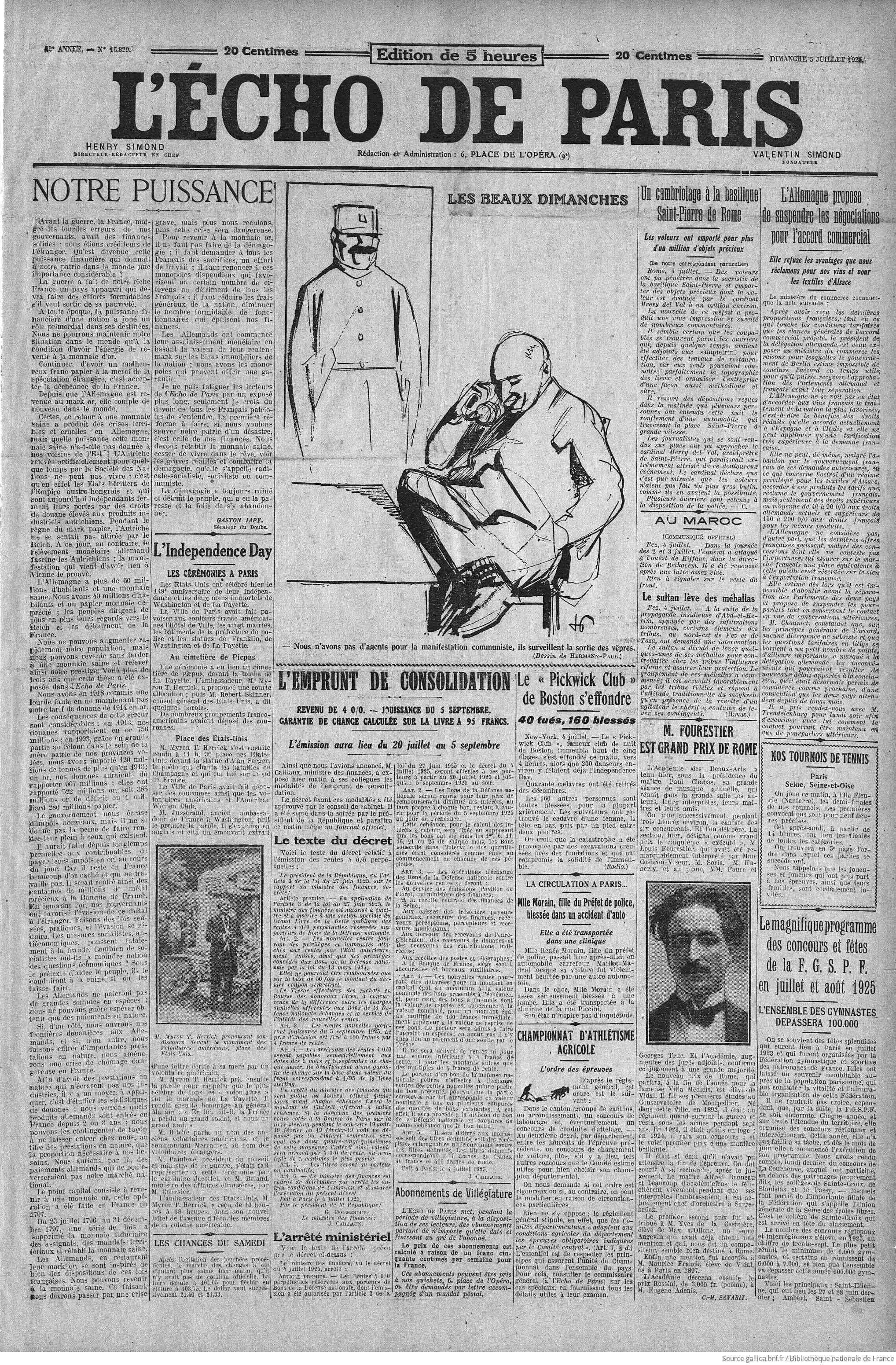 LÉcho de Paris 1925 07 05 Page 01