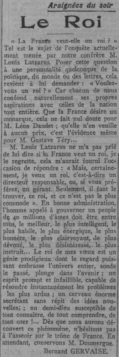 Paris soir 1925 07 05 Does France want a king?