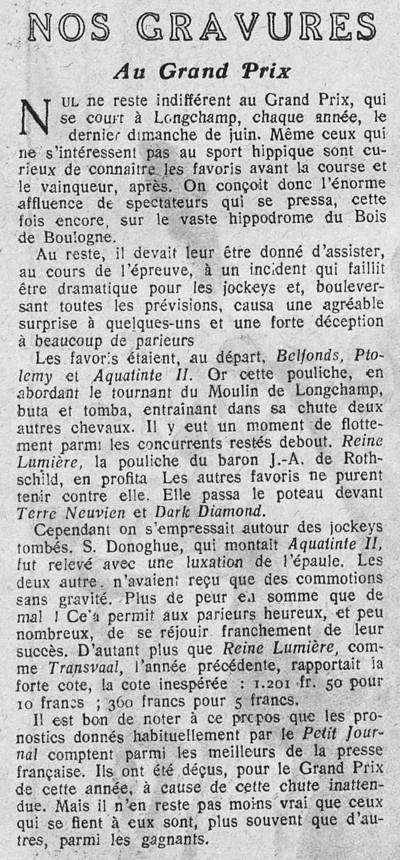 Le Petit journal illustré 1925 07 12 chutes de chevaux au Grand Prix