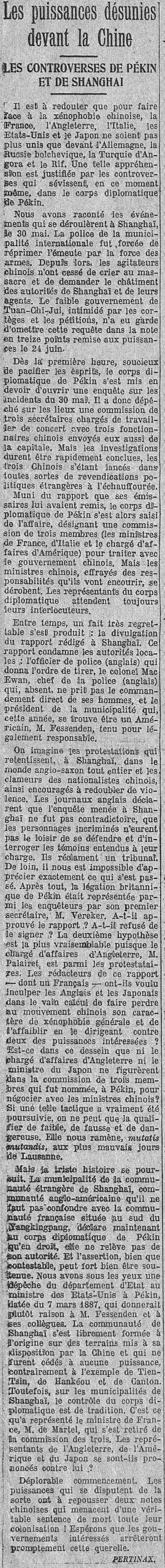 LÉcho de Paris 1925 07 12 les troubles en Chine The Beijing and Shanghai Controversies