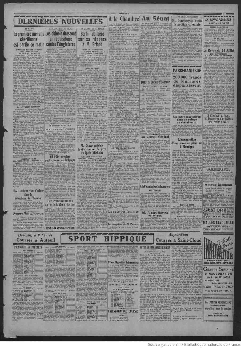 Paris soir 1925 07 12 évènements de Shangai 