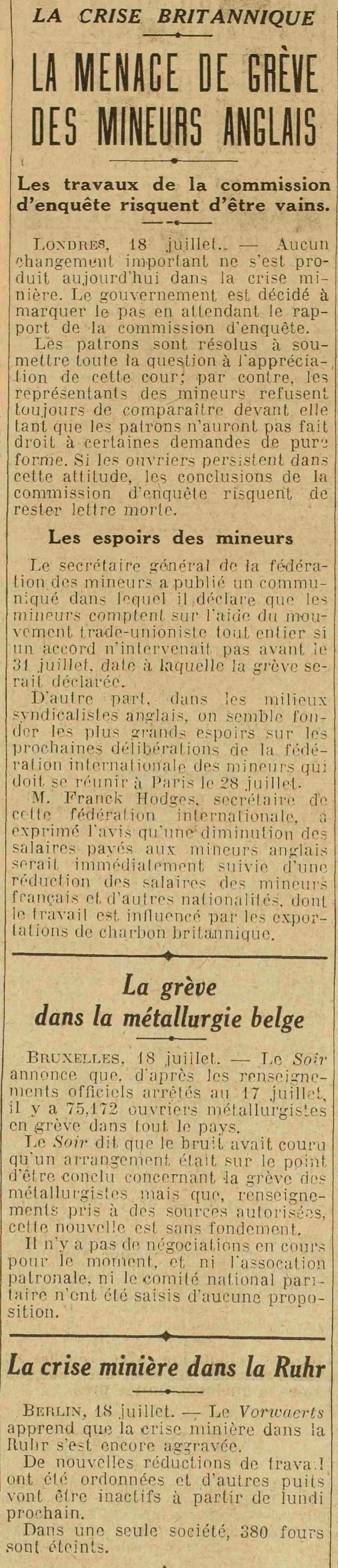 Excelsior 1925 07 19 Mining crises and crisis in the metal industry