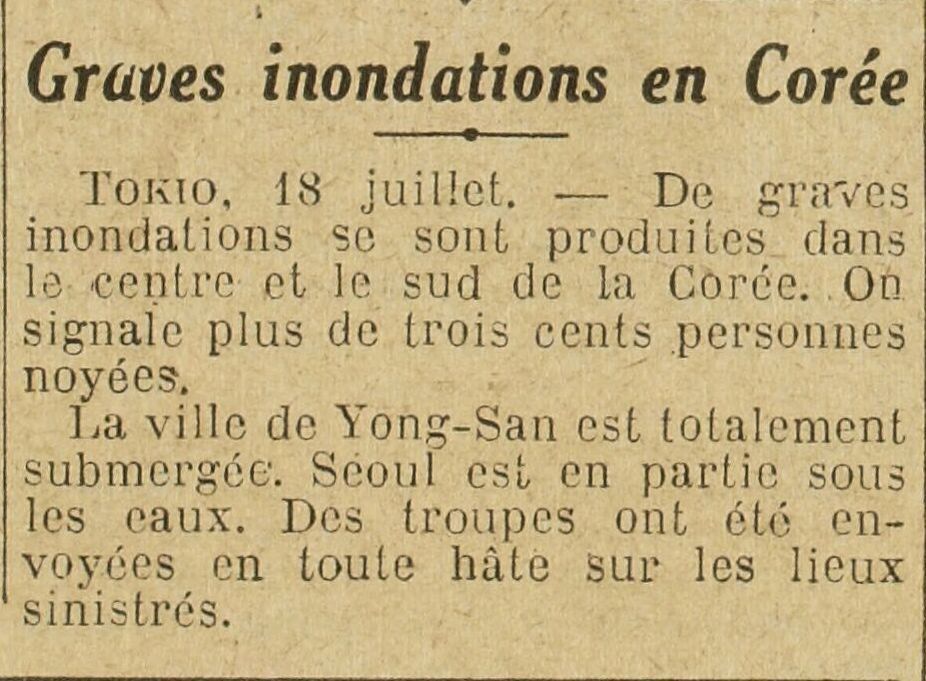 Excelsior 1925 07 19 Deadly floods in Korea